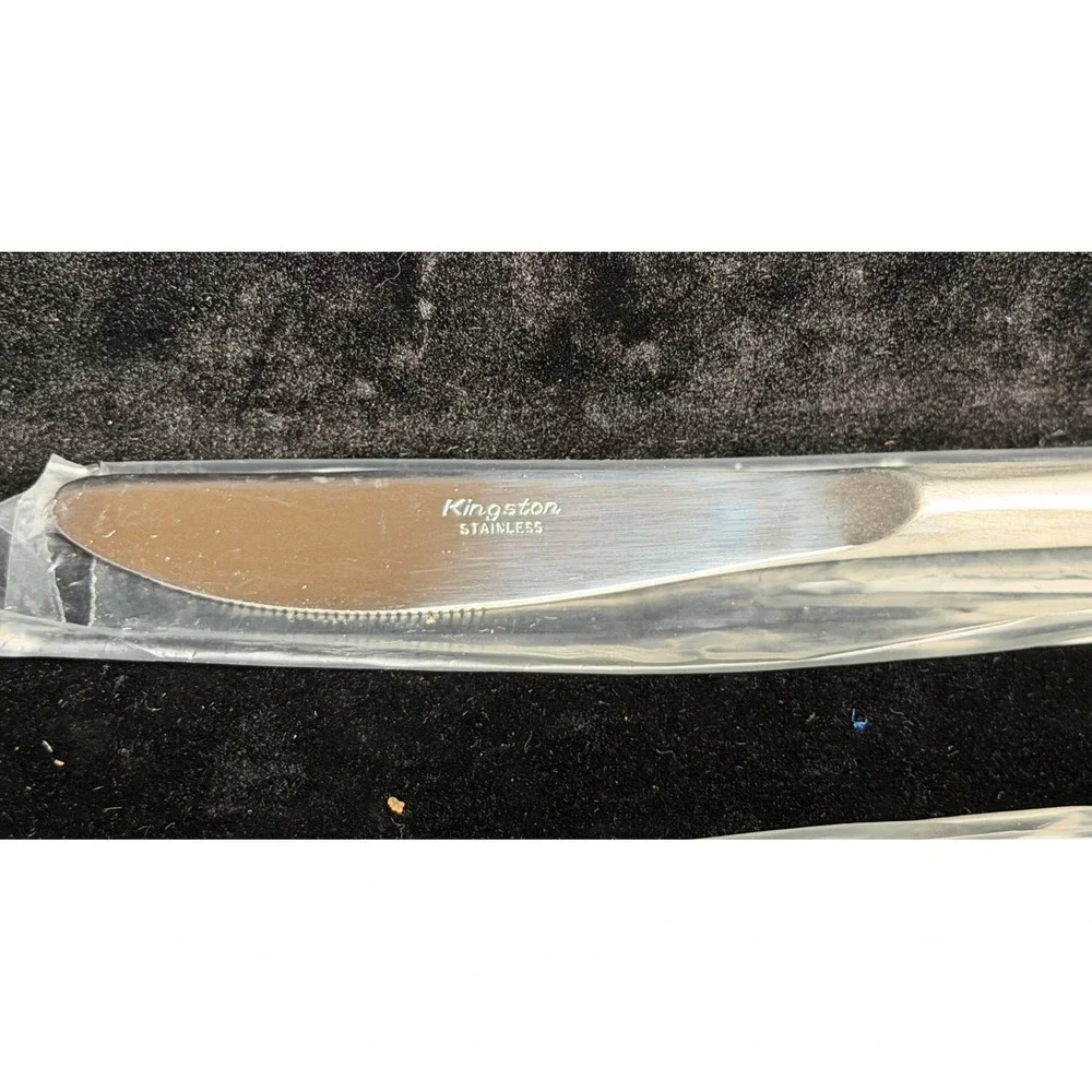 Kingston Stainless Steel Butter Knives Set of 4, Black Tapered Handle Japan, NEW